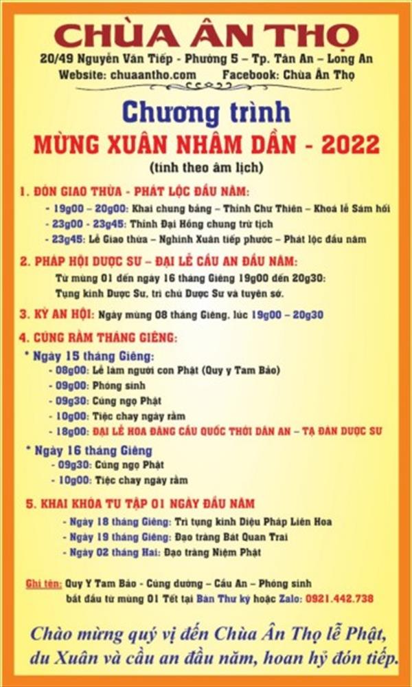 Chương trình mừng Xuân đón Tết của chùa Ân Thọ