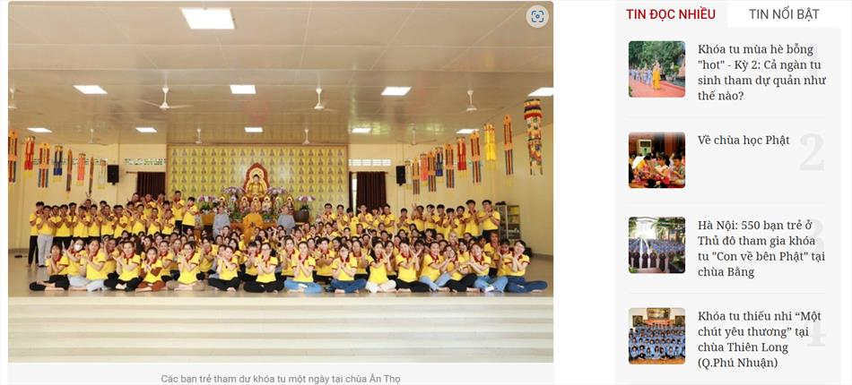 Báo Giác Ngộ đăng tin Hơn 200 bạn trẻ tham dự khóa tu tuổi trẻ tại chùa Ân Thọ