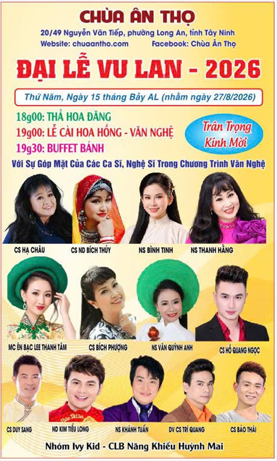 LỄ HỘI HIẾU ĐẠO RẰM THÁNG BẢY 2026 – CHÙA ÂN THỌ