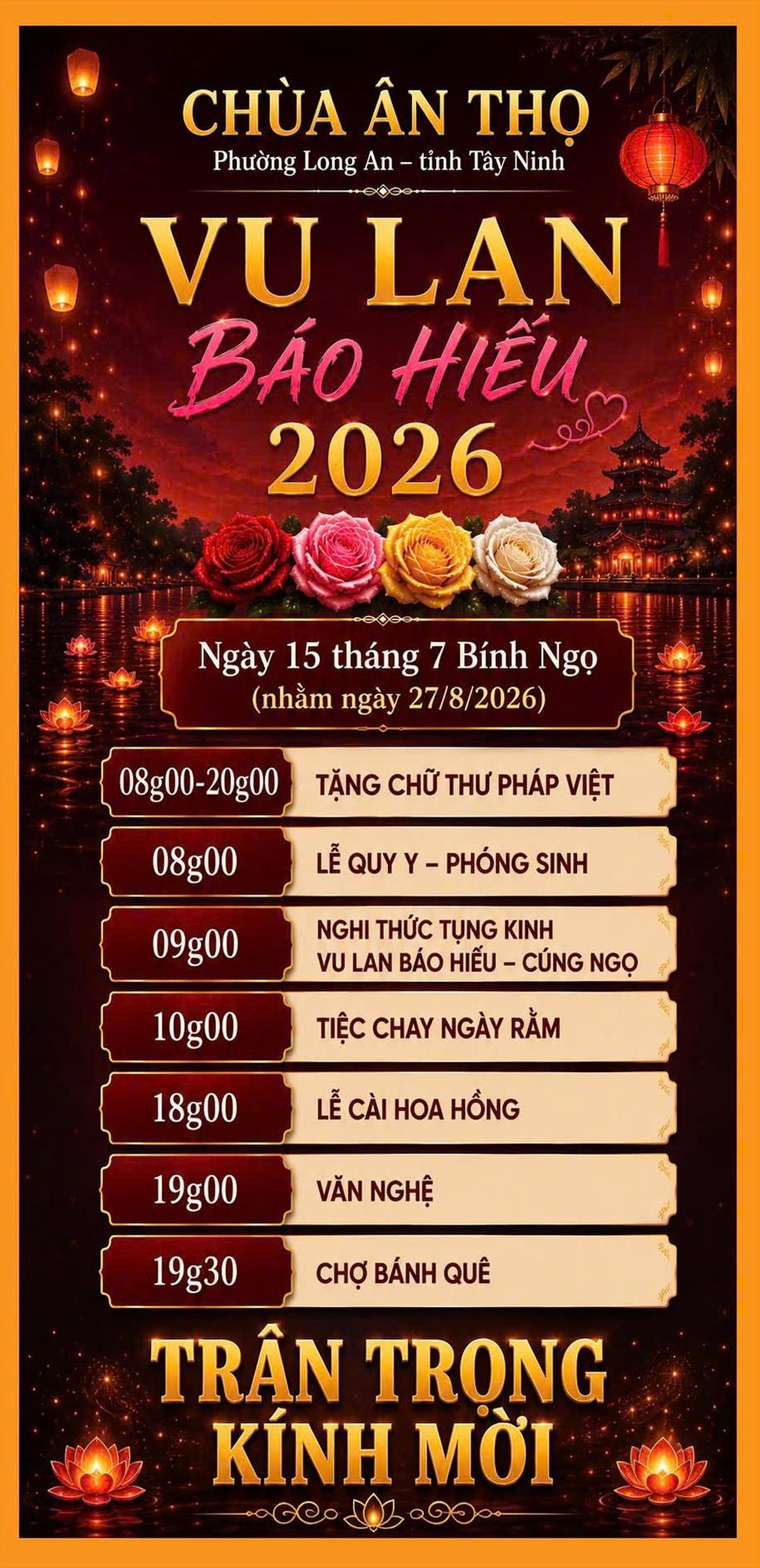 LỄ HỘI HIẾU ĐẠO RẰM THÁNG BẢY 2026 – CHÙA ÂN THỌ