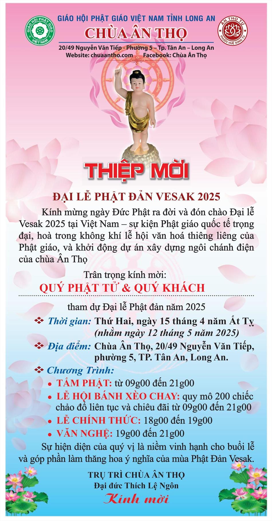 Thiệp mời Đại lễ Phật đản 2025 của chùa Ân Thọ
