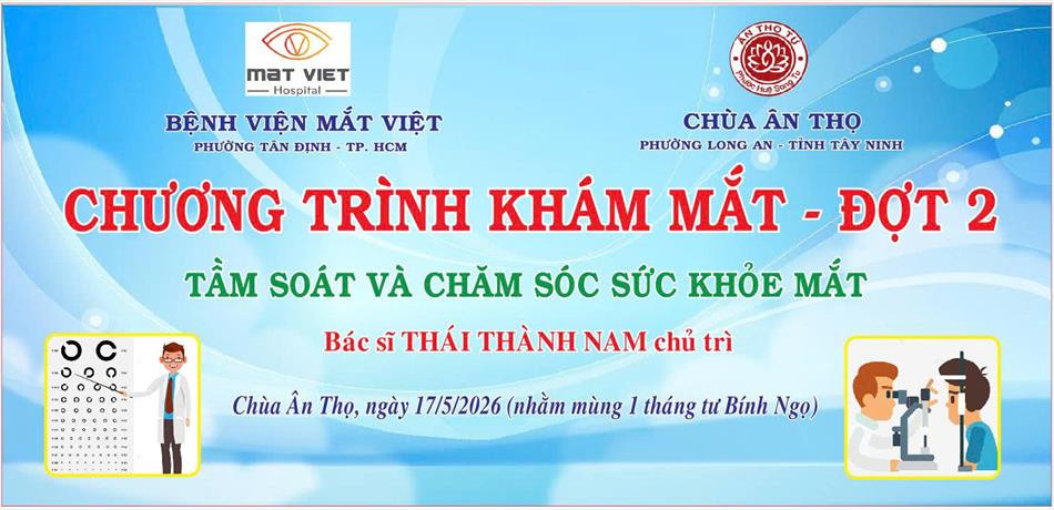THÔNG BÁO VỀ HIẾN MÁU NHÂN ĐẠO & KHÁM MẮT MIỄN PHÍ NHÂN DỊP ĐẠI LỄ PHẬT ĐẢN TẠI CHÙA ÂN THỌ