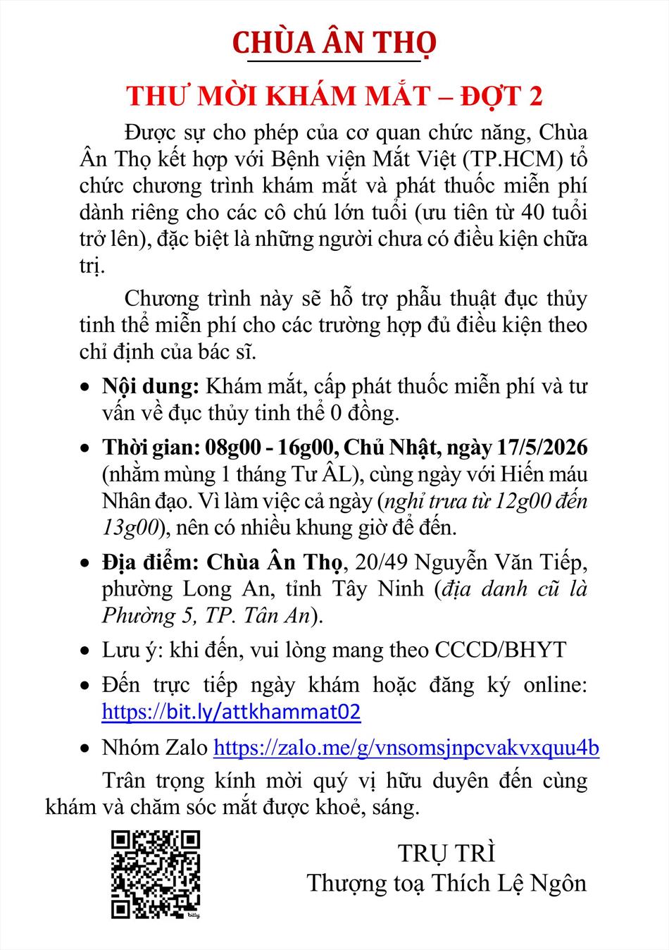 THƯ MỜI KHÁM MẮT - ĐỢT 2